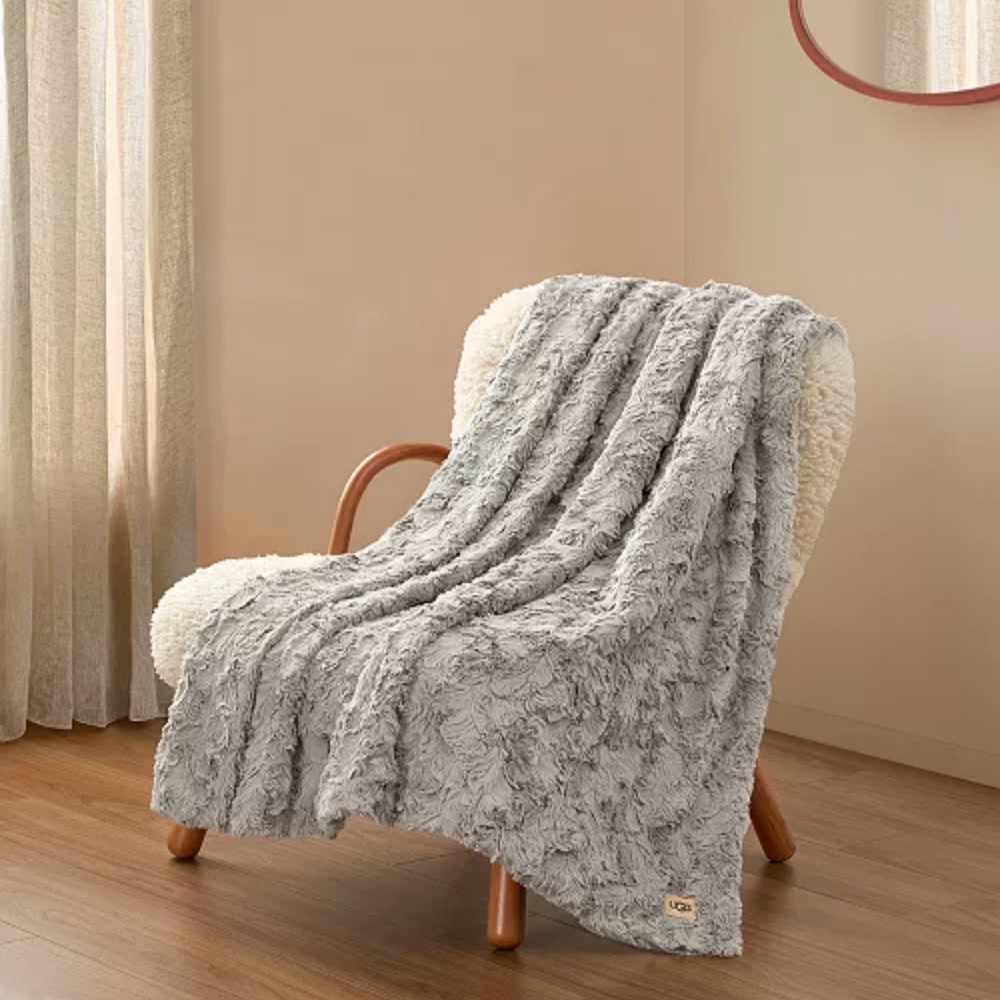 UGG Adalee Faux Fur Throw, 50" x 70" Seal Gray NWT
